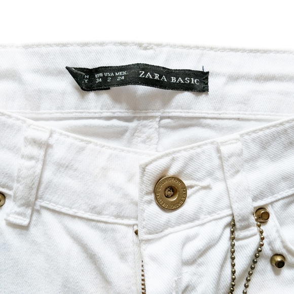 Zara White Skinny Jeans Gold Studs Ankle Zips - Picture 5 of 5